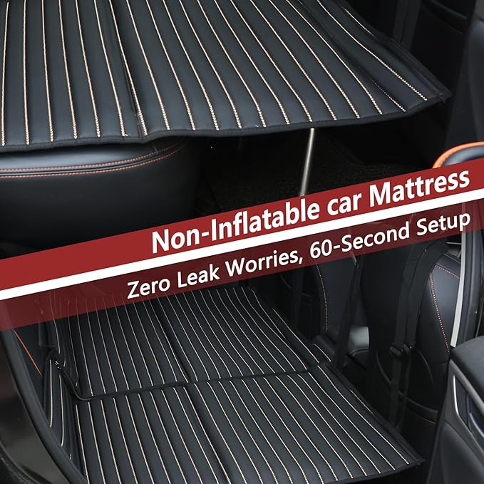 Heart Horse Non-Inflatable Car Mattress - Folding SUV Truck Back Seat Mattress for Travel Camping and Large Dog Car Seat Cover (with Adjustable Bracket No Storage)Black Gray