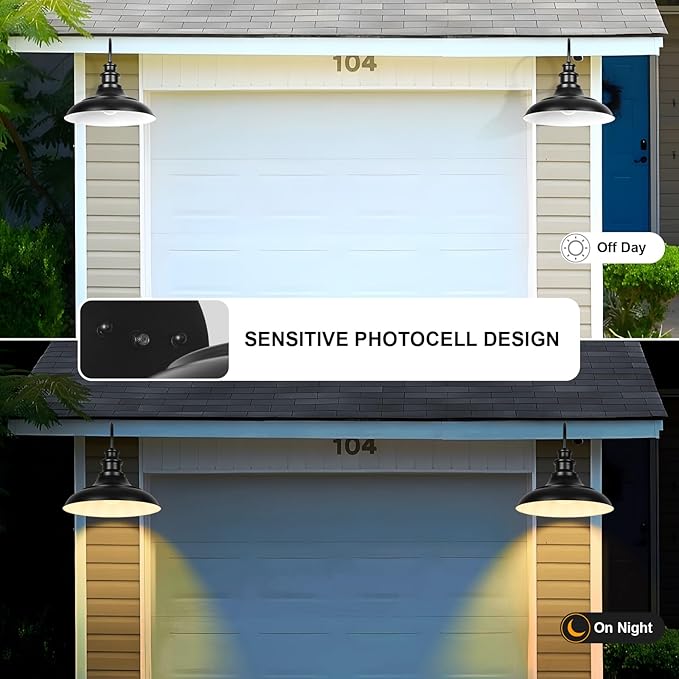 Dusk to Dawn Sensor Outdoor Barn Light Fixtures 16 Inch Dome Farmhouse Outdoor Wall Sconces Rustic Exterior Wall Mount Lights Industrial Black White Lanterns for Porch 2 Pack