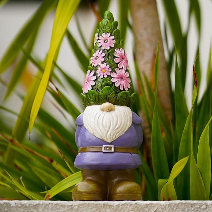 Nacome Solar Garden Outdoor Statues Gnome with Succulent and 7 LED Lights - Lawn Decor for Patio Balcony Yard Ornament - Chrismtas Gifts for Mom Grandma
