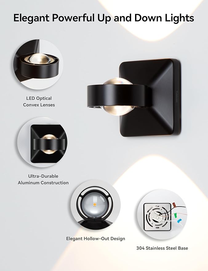 Tubicen LED Exterior Wall Lights Hardwired Bright Outdoor Waterproof Wall Sconce Up Down Fence Lights 8W Dimmable Modern Outdoor Wall Light for Outside Patio Porch Garage Garden Yard Black