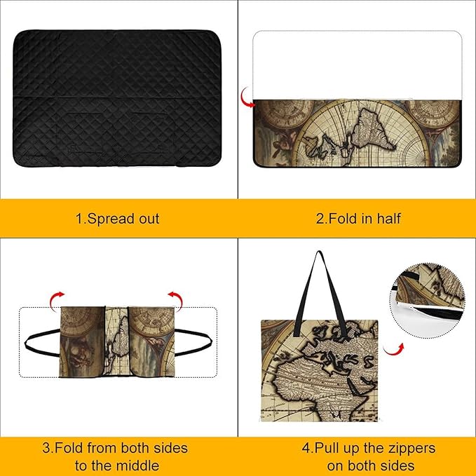 Zipper Ancient Map World Globe Style Picnic Mat Suitable for Travel Camping Park Or Home Use