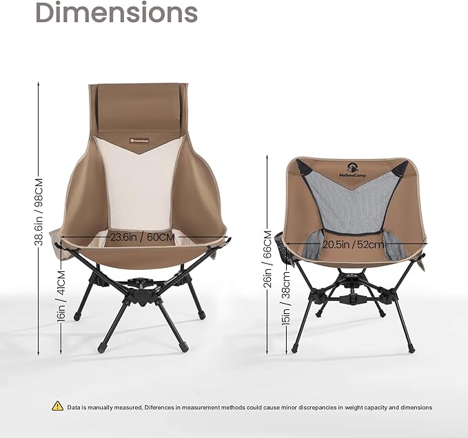 MellowCamp High Back Camping Chair Oversized Comfort Design Collapsible Camp Chair with Pillow (Brown)