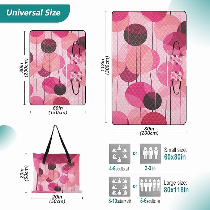 Camping Blanket Portable Hiking Travel Picnic Blankets for Adults Concert Blanket Art Balloon Magenta Peach 60x80in