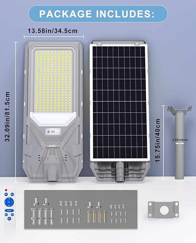 JAYNLT X-12000W Solar Street Lights6500K Commercial Parking Lot Light Dusk to DawnIP68 Waterproof Flood Security Street Lights Motion Sensor for PlayCourtFarm