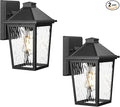 Outdoor Wall Sconce 2 Pack HWH Exterior Wall Lighting Fixtures with Water Ripple Glass Industrial Outdoor Porch Lights Wall Mounted for House Patio Matte Black 5HX64B-2PK-SW BK