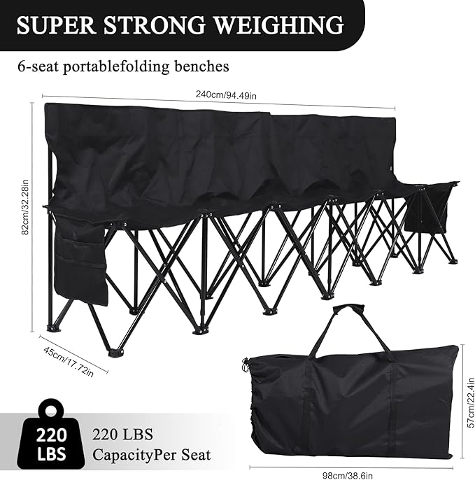 Soccer Bench for Team Folding Bench Seats 600D Oxford Portable Sideline Bench with Backrest &amp Carry Bag for Soccer Basketball Baseball Camping Picnic Events