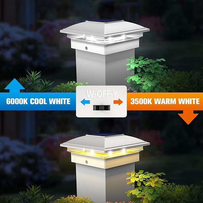 VOLISUN Solar Post Cap Light Outdoor Waterproof 4packSolar Fence - Post Lights for 4x4 5x5 6x6 Wooden/Vinyl PostWhite Deck Cap Light Solar Powered with Warm White for Garden/Patio/Porch