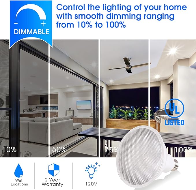 Energetic 100W Outdoor Par38 Led Flood Light1250lm5000K DaylightDimmable E26 BaseWaterproof Spot BulbUL Listed (12 Pack)