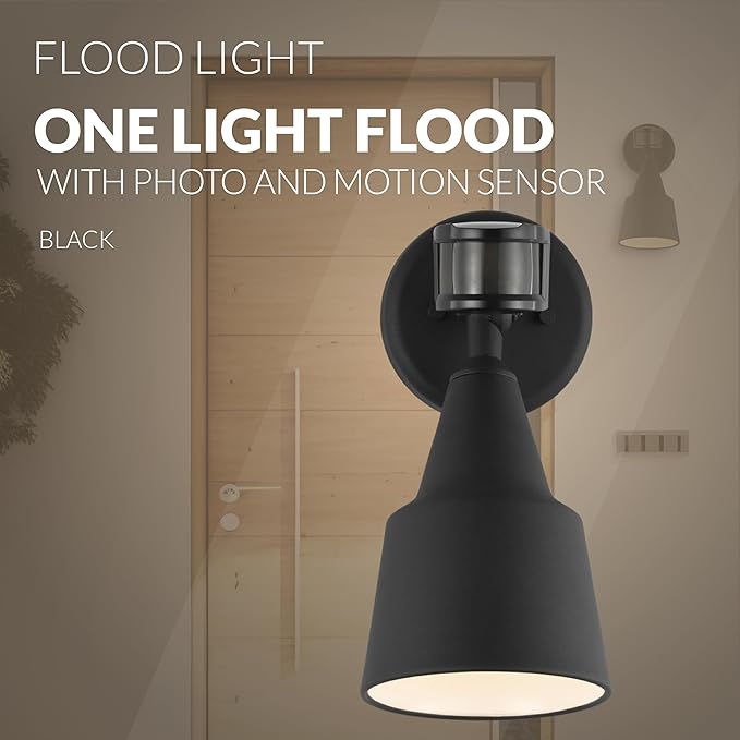 Generation Lighting 1-Light Traditional Outdoor Wall Flood Light Black 8560701PM-12 Outdoor Lights Make Charming Wall Lamps for Outdoor Decor Wall Light Fixture Uses Standard or LED Light Bulb