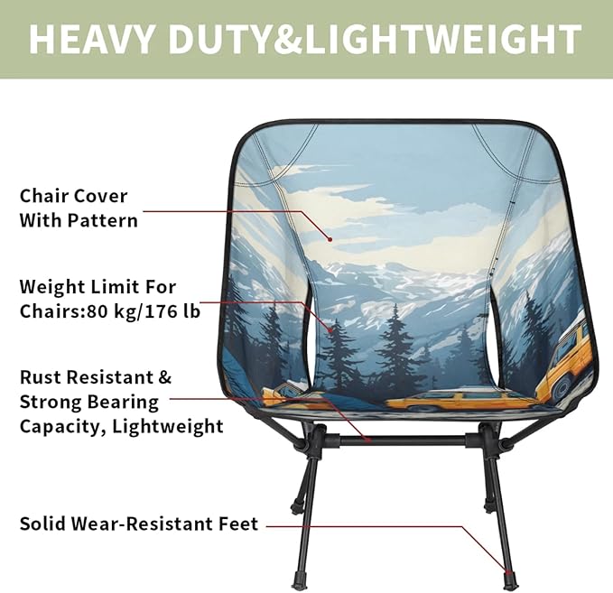 Honeybaby Folding Camping Chair Mountain Forest Car Camping Chairs Lightweight Portable Chair Outdoor Foldable Chairs for Camping Travel Picnic Beach Hiking