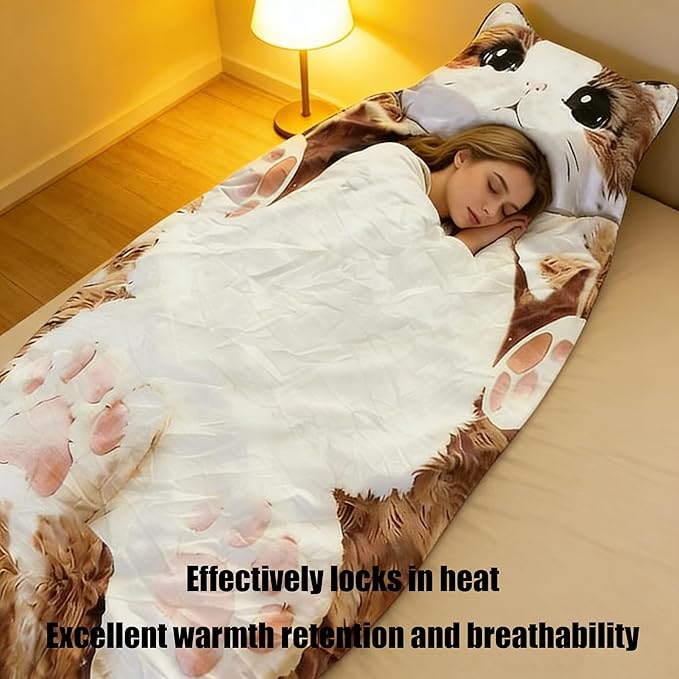 Cats Envelope Sleeping Bag Fluffy Cat Sleeping Bag for Adults Adorable Washable Envelopes Bedding for Camping Lounging