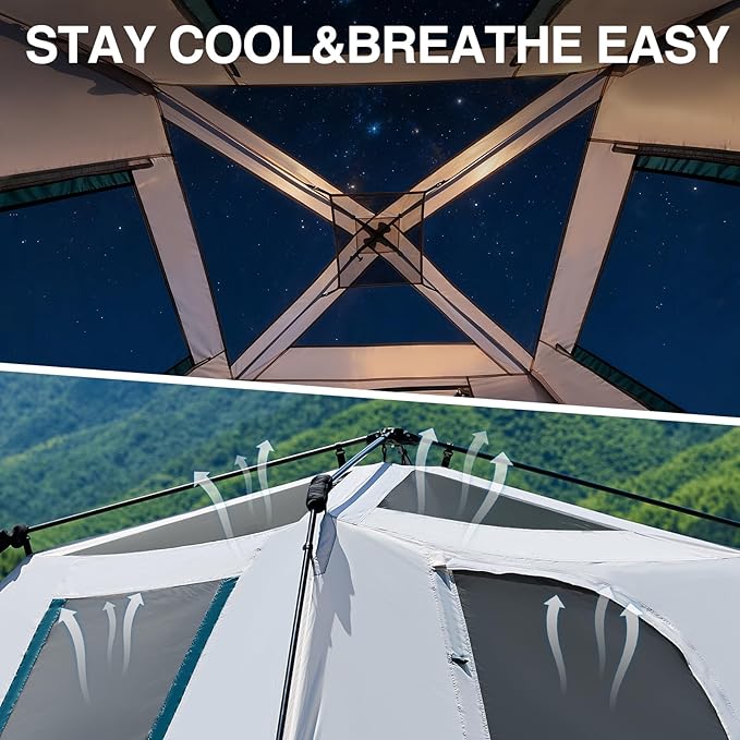 6 Person Instant Camping Tent with Rainfly 60s Easy Setup Family Cabin Tent 10x9ft 1200mm Waterproof &amp Skylight Ventilation Portable Shelter for Outdoor Camping Hiking Backyard