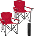 KingCamp Portable Folding Camping Quad Chair Oversized Fully Cushioned Seat with Side Pocket and Cup Holder for Tailgates Beach Lawn