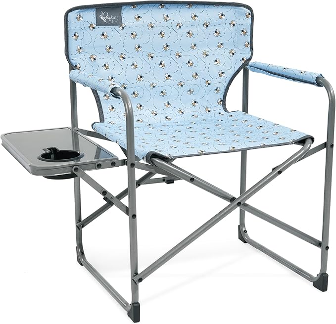 Busy Bee Kids Camping Chair with Foldable Side Table Lightweight Flat Folding Compact and Portable Perfect Kid Beach Chairs Supports 150 Lbs.