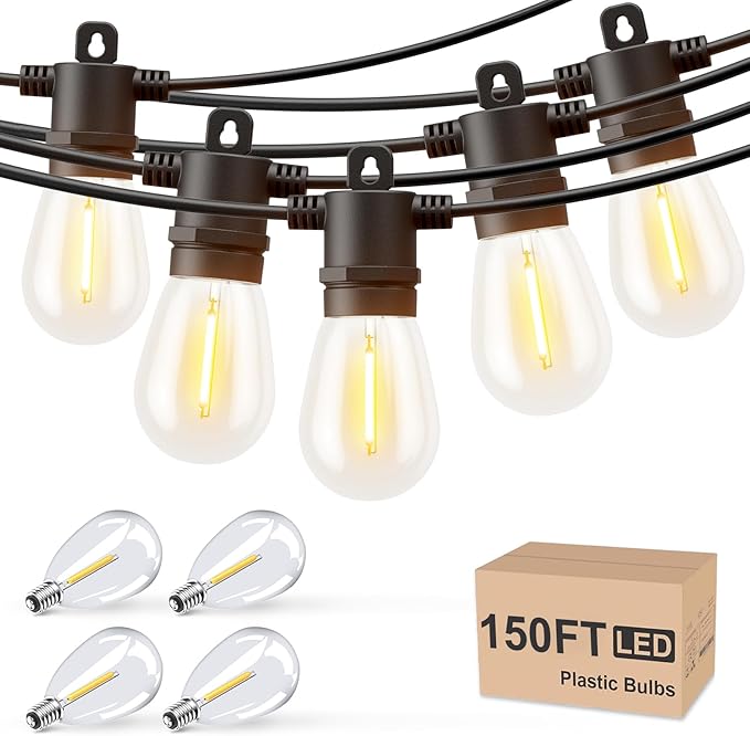 Svater Outdoor String Lights 150 FT Patio Lights for Outside with Shatterproof Bulbs IP65 Waterproof Commercial Grade LED Hanging Light for Backyard Bistro Market Cafe Black