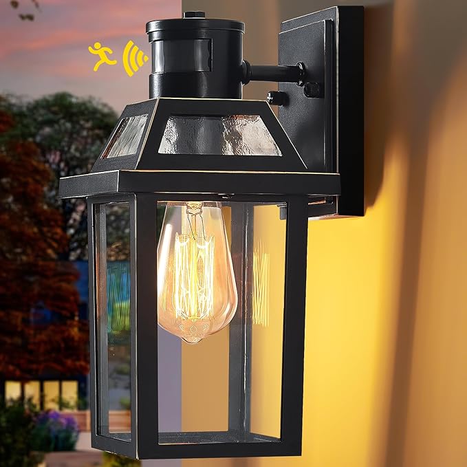 Motion Sensor Outdoor Wall Lights Porch Light Outdoor 3 Lighting Modes Dusk to Dawn Exterior Light Fixture Waterproof Outside Lights for House Front Door Patio Garage 1 Pack (Black)