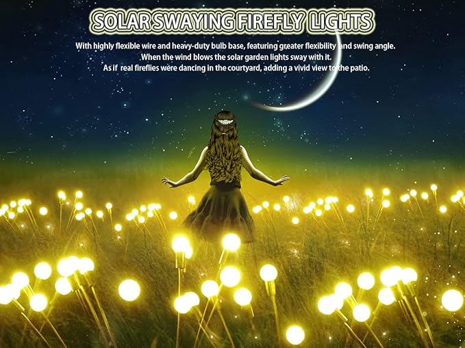 SunKite Solar Garden Lights - 4 Pack 10 LED Solar Firefly Lights Sway by Wind Outdoor Waterproof Solar Decorative Lights Solar Outdoor Lights for Yard Patio Walkway Decoration Warm White