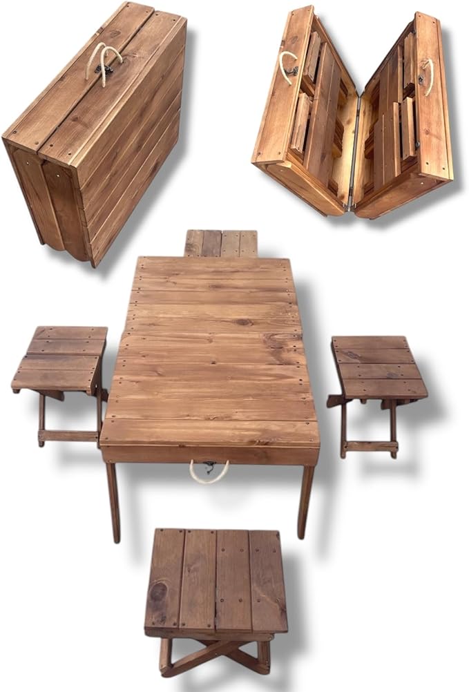 Foldable Suitcase Table with Stools Compact and Portable Design