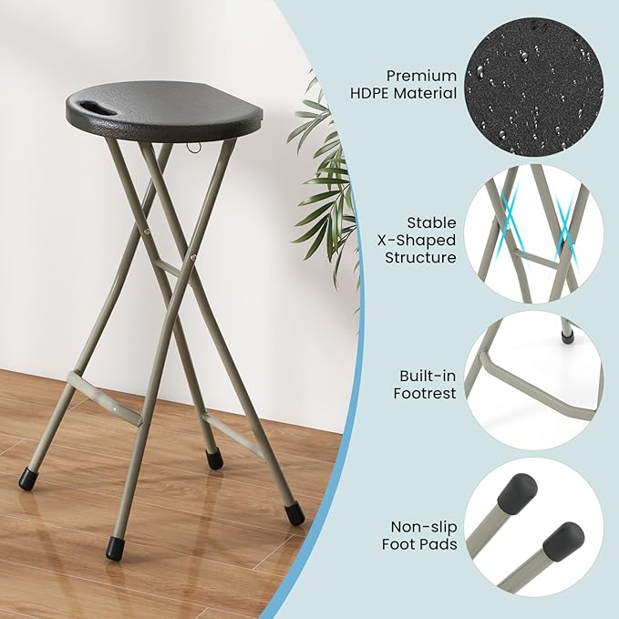 Goplus Folding Stool 3 Pack 28 Inch Foldable Camping Seat for Adults with 550 lb Capacity Portable Plastic Fold up Round Stool with Handle for Fishing Hiking Gardening BBQ