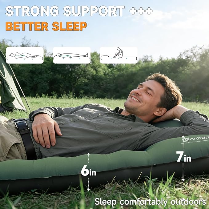 Camping Sleeping Pad 6 Extra Thick Sleeping Mat with Pillow Built-in Foot Pump 32.7 Extra Wide Inflatable Sleeping Pads Compact for Camping Backpacking Hiking Traveling Tent (Green)