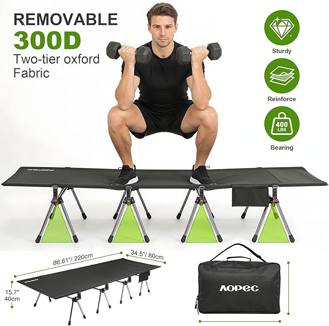 87 Camping Cot Heavy Duty 400lbs Capacity Adjustable Height with Leg Extenders Lightweight Aluminum Frame Portable Folding Bed for CampingTravel Beach Office Nap