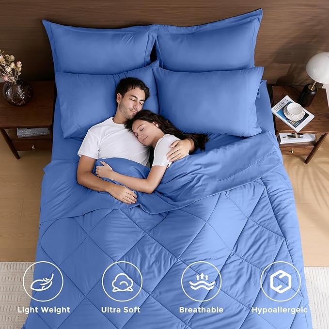 HEVUMYI Royal Blue Queen Comforter Set - 7-Piece All Season Bed in a Bag Queen Ultra Soft Bedding Set with Comforter Flat Sheet Fitted Sheet Pillowcases Pillow Shams