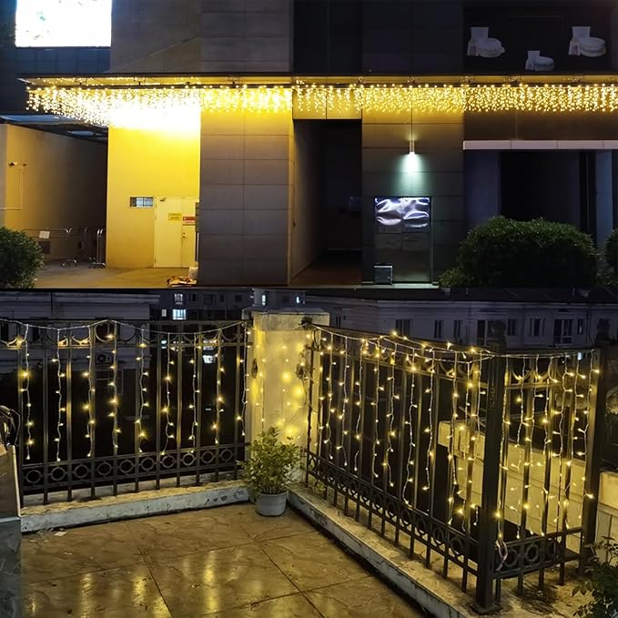 ZIMINGU Icicle Lights Outdoor 32.8 FT 400 LED 8 Modes Christmas String Fairy Lights with 80 Drops Twinkle Waterproof Connectable for Roof Balcony Business Park Decor Warm White 10M