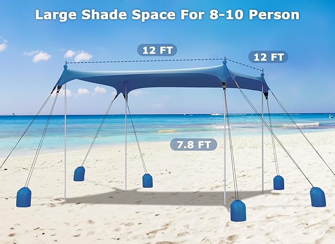 Gorich Beach Tent Sun Shelter with 8 Sandbags UPF50+ Protection &amp Windproof Pop Up Beach Canopy Tent Sun Shade for Family Travel &amp Camping Easy Setup Canopy Umbrella