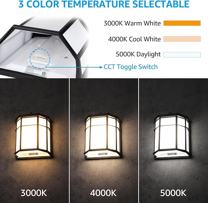 LEONLITE 3CCT Dusk to Dawn Outdoor Wall Light LED Wall Sconce 15W(100W Eqv.) Exterior Light Fixture Wall Mount Frosted Wall Lantern for Porch Patio 1000lm Aluminum Waterproof