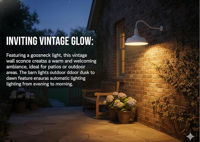 AGB101-AS20-WHITE Gooseneck Barn Light - White Outdoor Dome with Incandescent Downlight | Wall-Mount Fixture for Patios Gardens Pathways and Large Outdoor Living Spaces