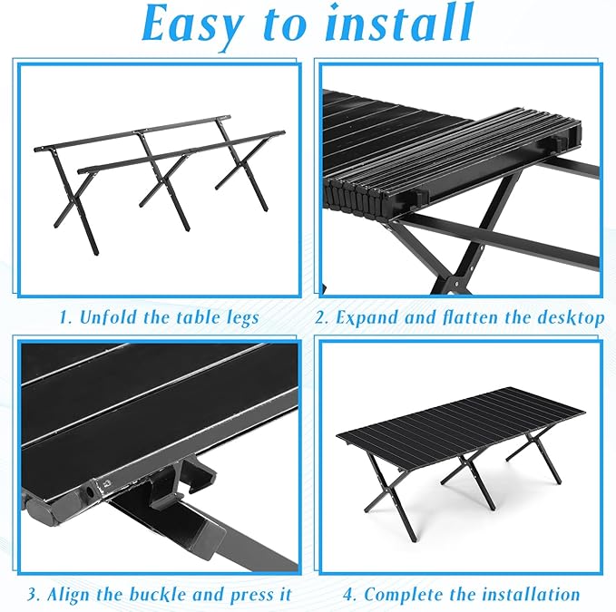 Suzile 2 Pack 4FT Folding Camping Table Roll Up Portable Camp Table with Carry Bag Low Collapsible Lightweight Aluminum Outdoor for Camping Picnic Beach Patio Kitchen(Black)