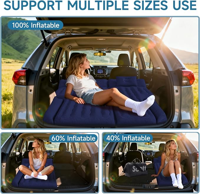 Inflatable SUV Air Mattress Bed Car Mattress for SUV Double-Sided Flocking Travel Camping Bed Car Air Mattress Car Sleeping Mattress Bed for Universal SUV with Air Pump &amp 2 Pillows