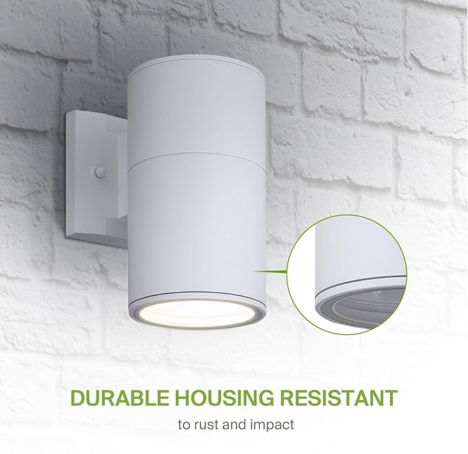 ASD 1 Light Outdoor Wall Light Fixture | 60W E26 Bulb Socket 120V ETL Cylinder Up Down Lights | LED/CFL/Incandescent Bulb Exterior Wall Sconce | Front Door Porch Patio Lighting | White