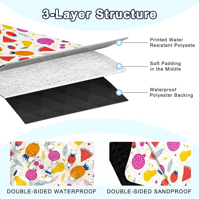 Poedist Extra Large Picnic Blanket Waterproof80x 80Foldable Machine Washable Beach BlanketOutdoor Blanket for 6-8 AdultsSuitable for Indoor CrawlingPark BeachCampingHikingFamily Travel(Fruit