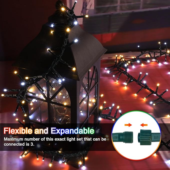 LAMPHOME 500 LED String Lights - Outdoor/Indoor Plug-in Twinkle Fairy Lights 46ft 500LED Warm White &amp White