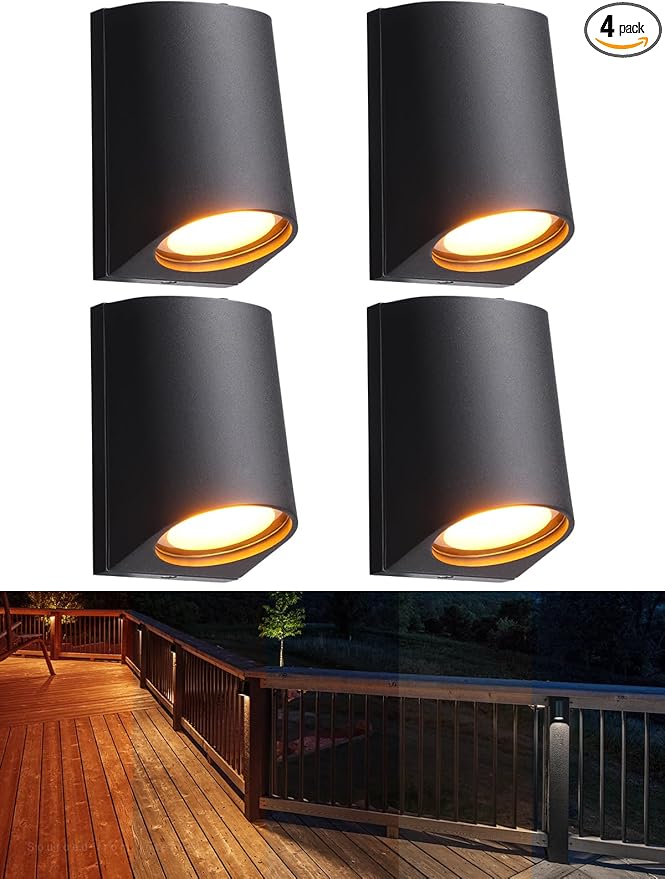 LEONLITE 5CCT Low Voltage Fence Lights 3 inch 3W LED Deck Lights 12-24V AC/DC Landscape Step Railing Light CRI90 1800K/2700K/3000K/4000K/5000K IP65 UL Listed Cord Black Aluminum Pack of 4