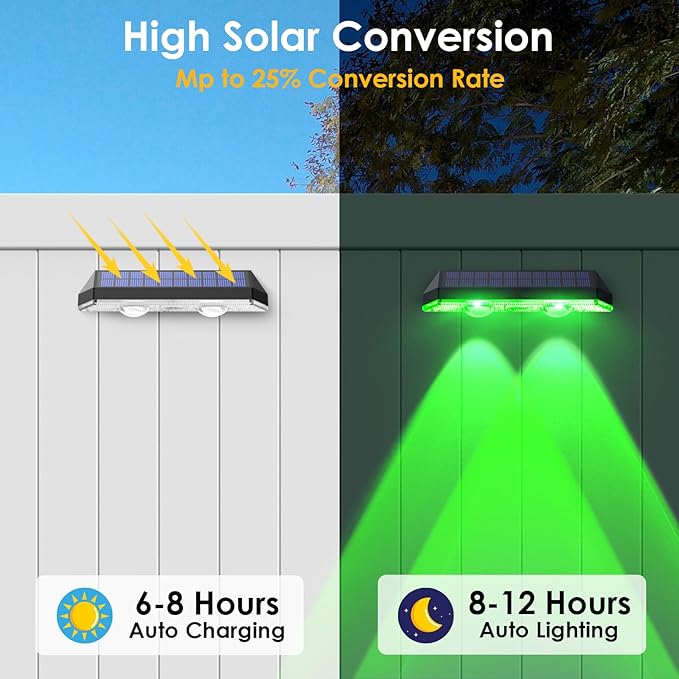 Solar Fence Lights Outdoor - Warm White &amp RGB 6 Color Dusk to Dawn Solar Deck Light Solar Lights Outdoor IP65 Waterproof Garden Lights for Outside/Backyard/Railing/Step/Patio/Wall (12 pack)