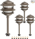 Lumina Lighting® Low Voltage Landscape Lighting Cast-Aluminum Pagoda Path and Area Light Warm White 4W G4 LED Bulb and ABS Ground Stake Included for Yard Walkway Lawn PAL0103-BZLED4 (Bronze 4-Pack)