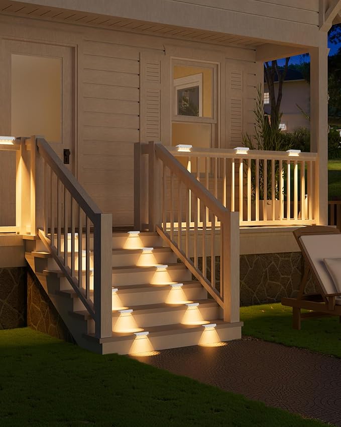 VOLISUN Solar Deck Lights 16 Pack Warm White Glow LED Large Size Lamp IP65 Waterproof Step Lights Outdoor for Deck Step Fence Railing Wall and Stairs (White)