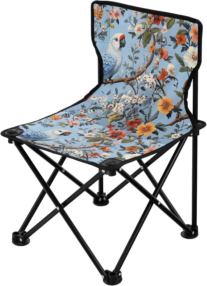 Tropical Plants Parrots Animals Foldable Backpacking Camp Chair Ultra Lightweight Hunting Chairs Carry Bag Included