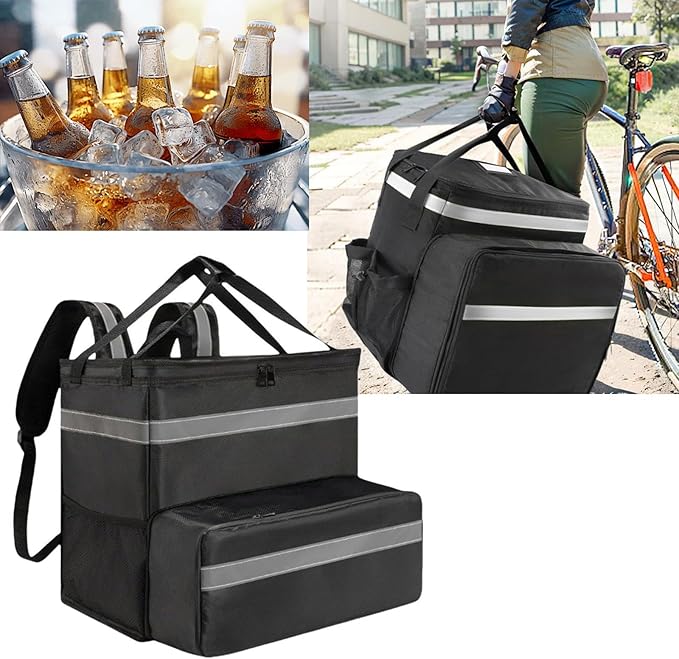 Insulated Pizza Backpack Extendable Compartment Warm Coating for Food Transport