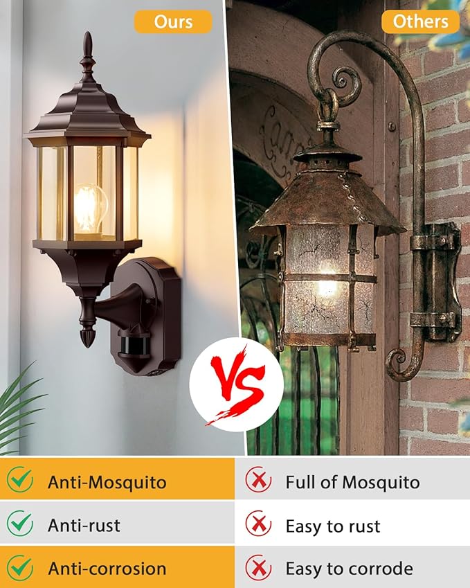 Redluck Motion Sensor Outdoor Lights 16 inch Dusk to Dawn Outside Porch Lights Waterproof Anti-Rust Aluminum Outdoor Wall Lights Exterior Lighting Fixtures for House Garage Front Door Brown