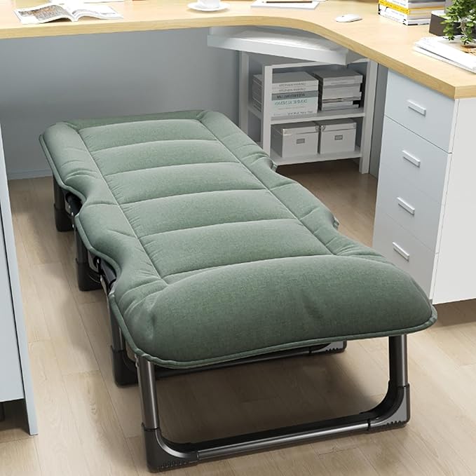 Folding Reclining Lounge Chair Office Rest Bed 4 Gears Adjustable Backrest Portable Camping Cot Sleeping Cots Bed for Outdoor Pool Beach Patio Travel Nap(L74.8 x W 27.5 x H 11.8 Green)