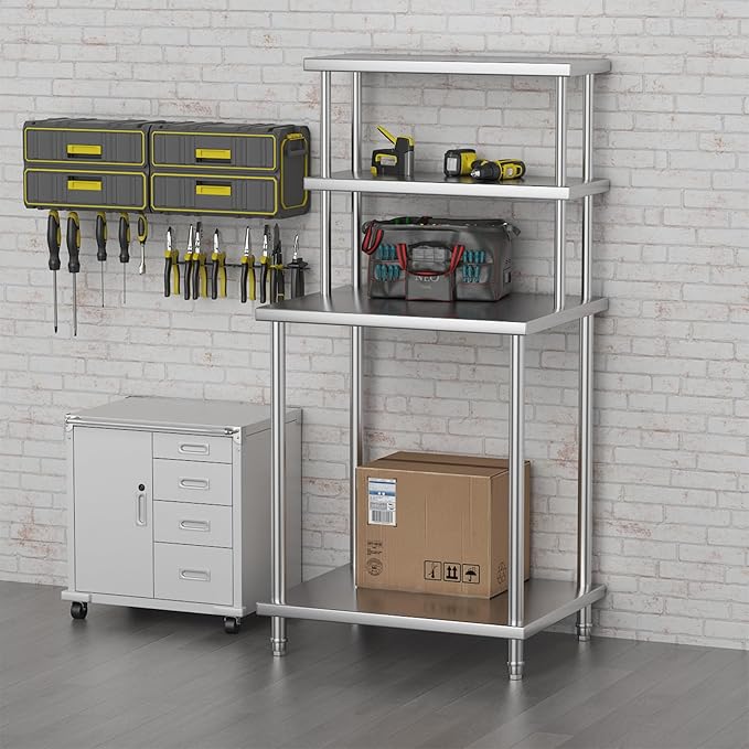 30x24 Stainless Steel Work Table with 2-Tier Adjustable Overshelves Commercial Prep Table for Kitchen Restaurant Garage Laundry Utility Room