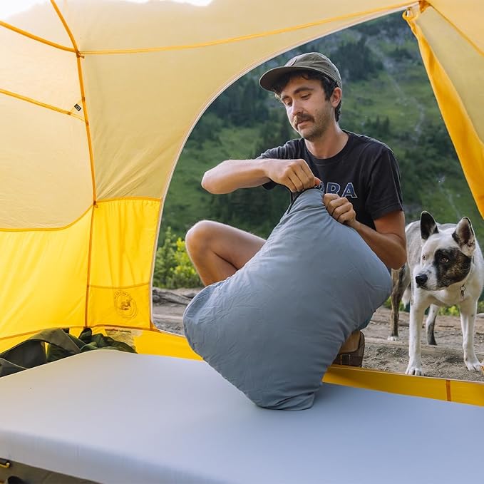 HEST Foamy Camping Mattress Pad - Memory Foam Portable Roll Up Sleeping Cot Mattress for All Adventures - Dual Layer Comfort &amp Support - No Pump Needed - Water-Resistant Design - Easy Carry Handle