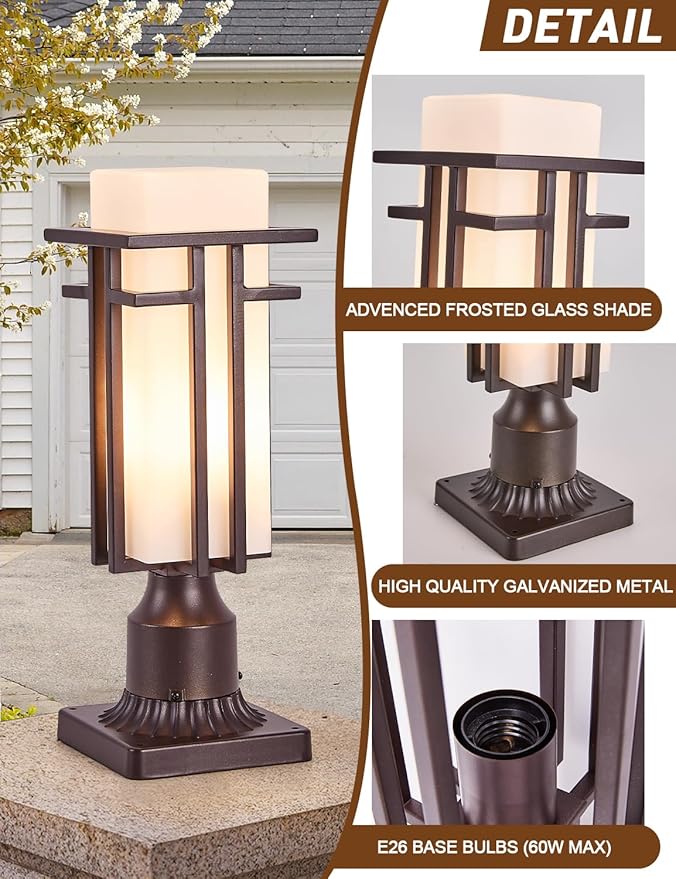 Oil Rubbed Bronze Outdoor Post LightsWaterproof Pole Mount Light Fixture with Pier Mount Adapter(with 3-Inch Pier Mount Base) Exterior Lamp Post Lantern Head for YardGarden Backyard and Porch