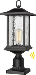 Beionxii Dusk to Dawn Outdoor Post Lights 21inch Large Exterior Lamp Post Light Pier Mount Lantern with Base Black Cast Aluminum w/Water Glass - A272P-1PK (NOT Solar 110-120V AC)