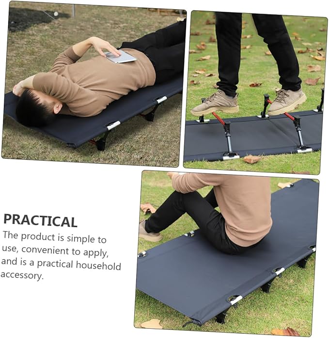 Hemoton Portable Folding Camp Bed Outdoor Camping Cot Sturdy Metal Frame Lightweight Design Carry Bag for Travel and Beach Use