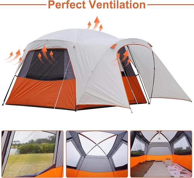 Vidalido 3-4 Person Tent with 1 Mesh Door and 2 Large Mesh Window Double Layer Waterproof Portable Family Cabin Tent 4 Person Tents for Outdoor Camping Hiking