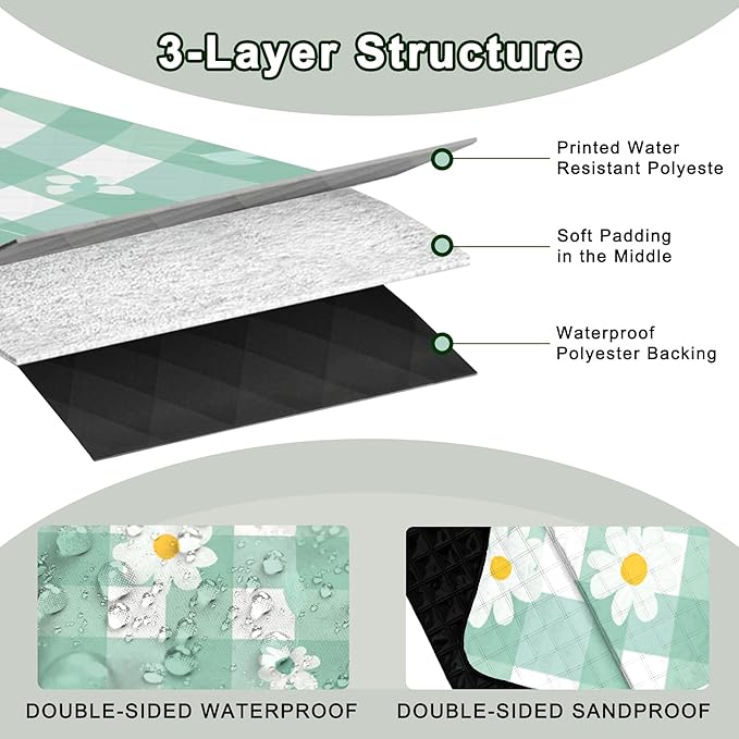 Extra Large Picnic Blanket Waterproof80x 80Foldable Machine Washable Beach BlanketOutdoor Blanket for 6-8 AdultsSuitable for Indoor CrawlingPark BeachCampingHikingFamily Travel(Light green)